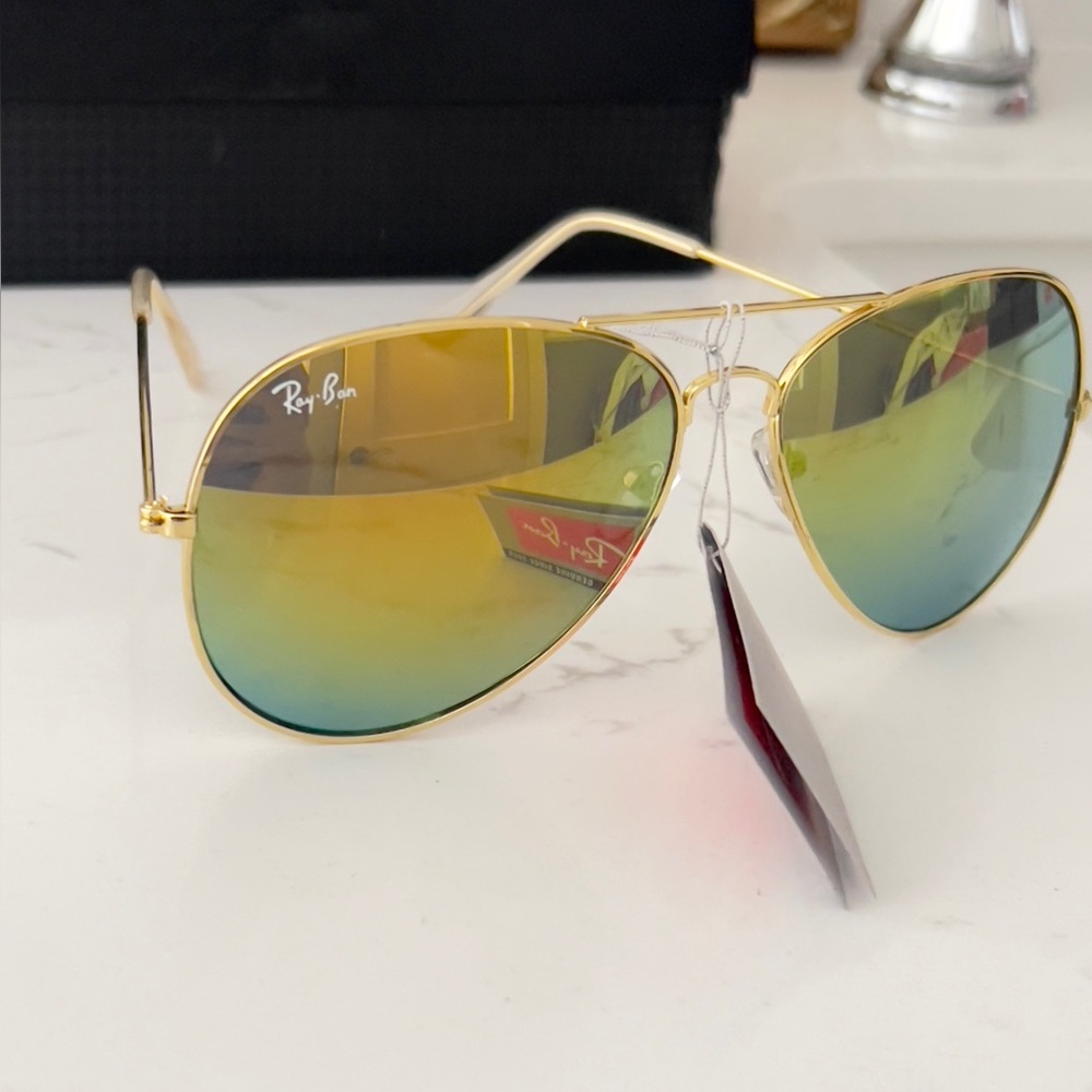 Ray-Ban Gold and Blue Aviator Sunglasses